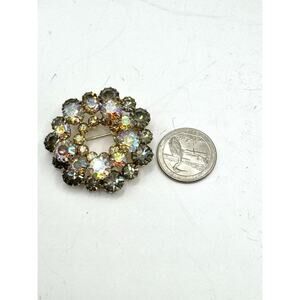 Vtg Aurora Borealis Continental Rhinestone Brooch Pin Floral/Starburst Cluster